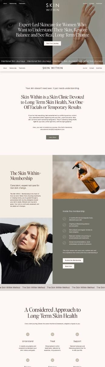 Elegant, minimal website design by Rove for Skin Within, a skin clinic devoted to long-term skin health