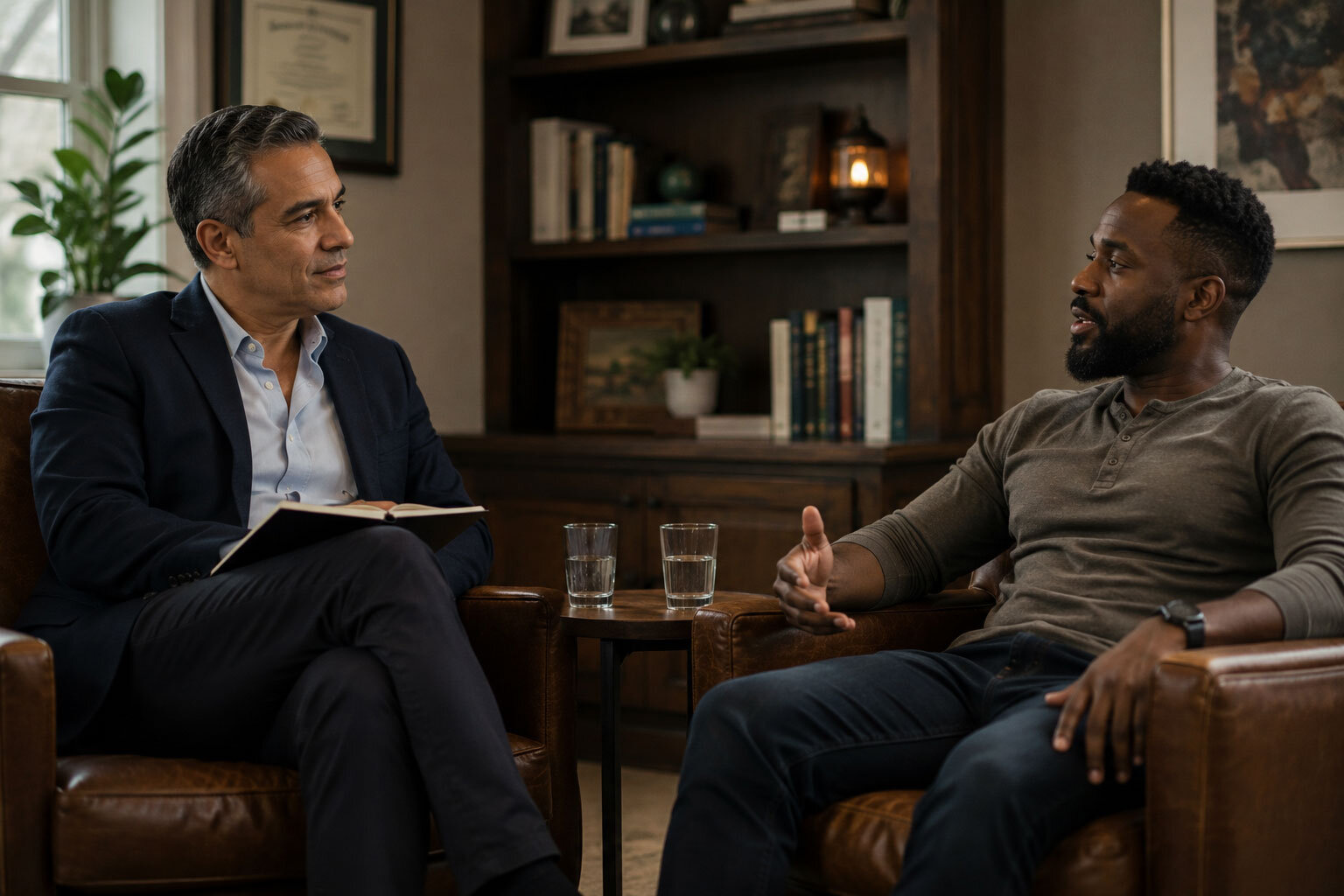 A provider in conversation with a male client