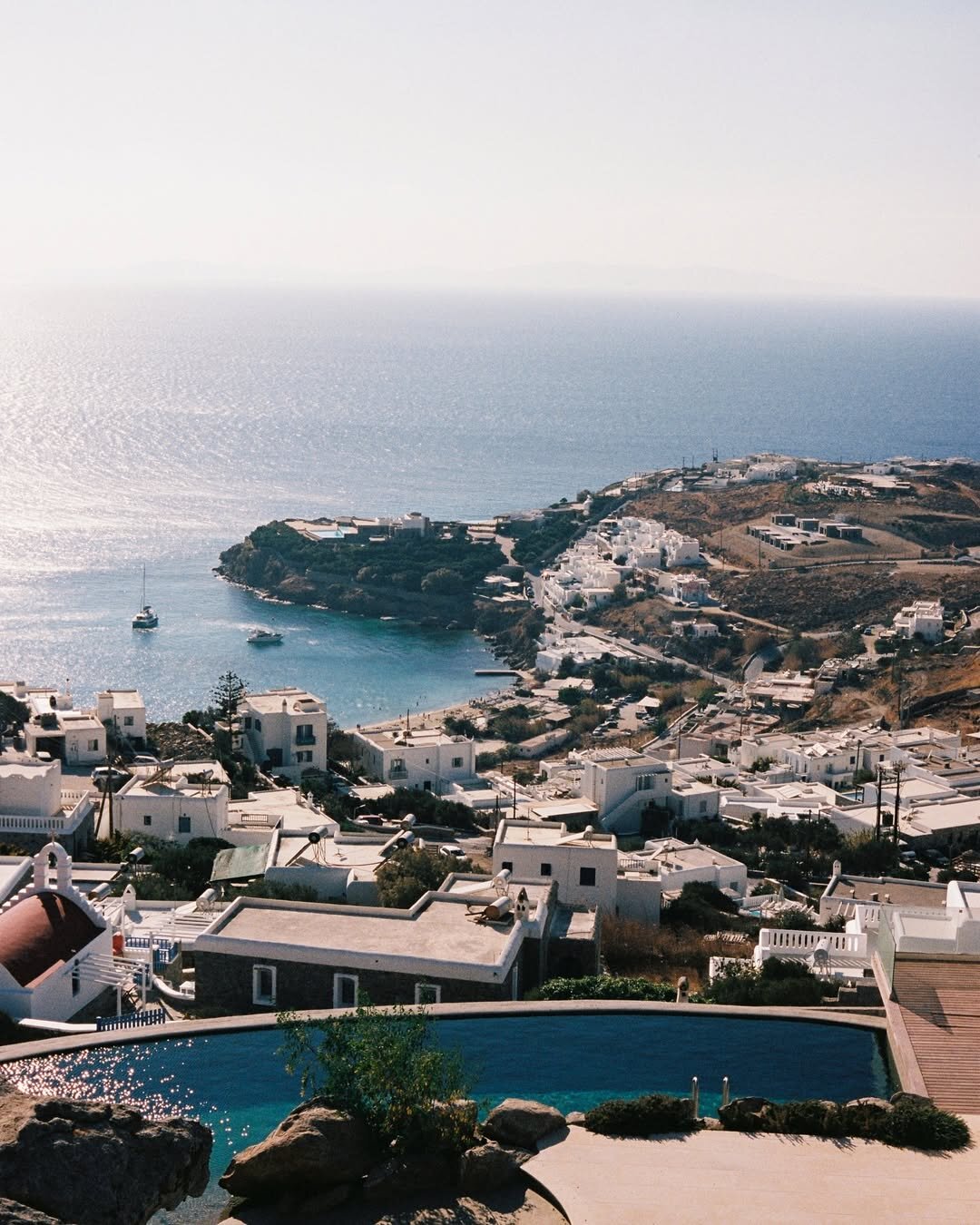 Mykonos coastline and beach club scene