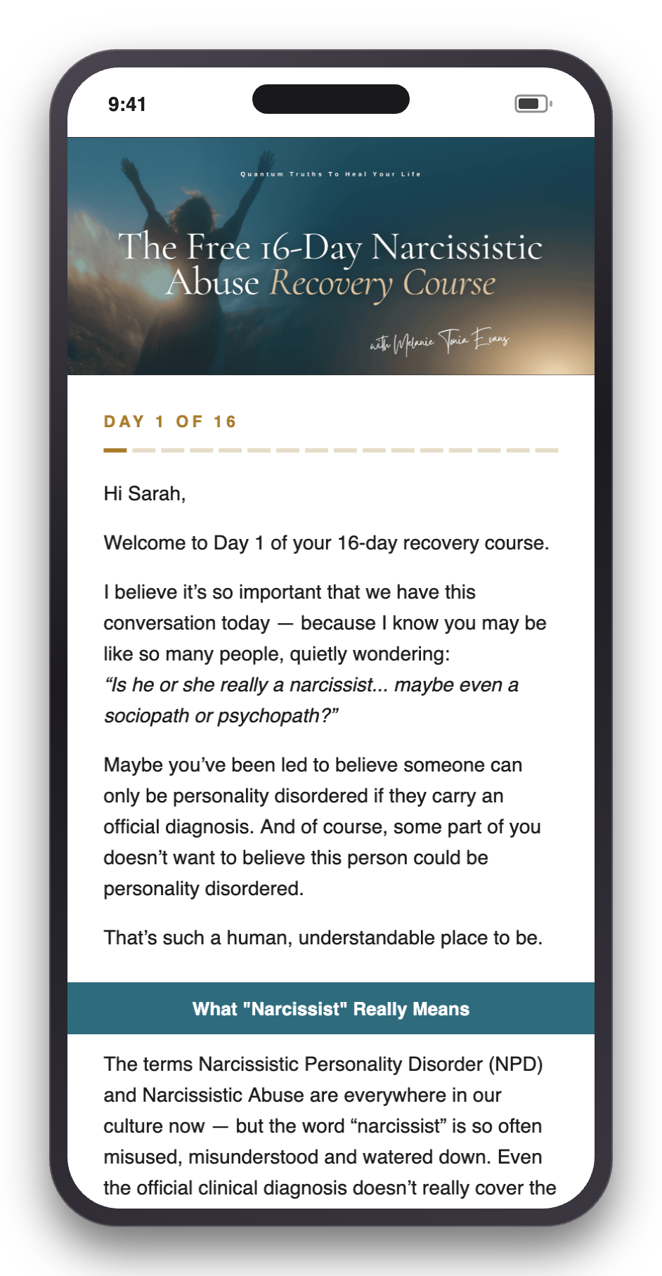 Day 1 of the course, on a phone