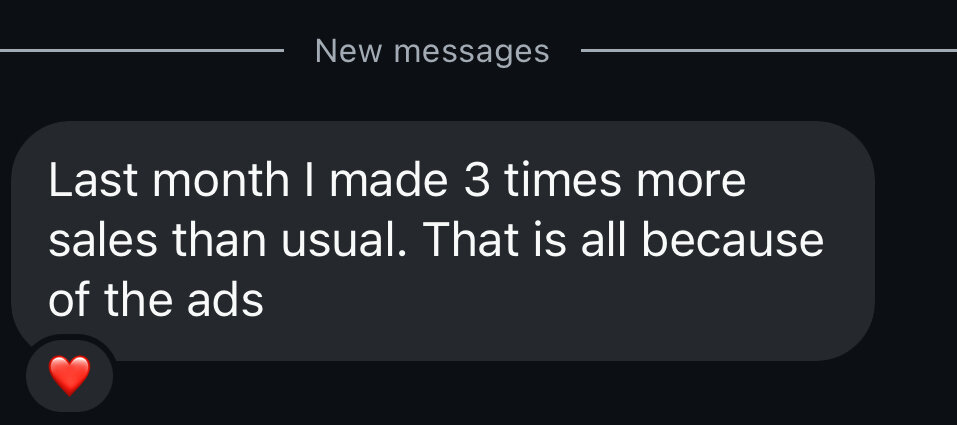 Tripled sales message screenshot