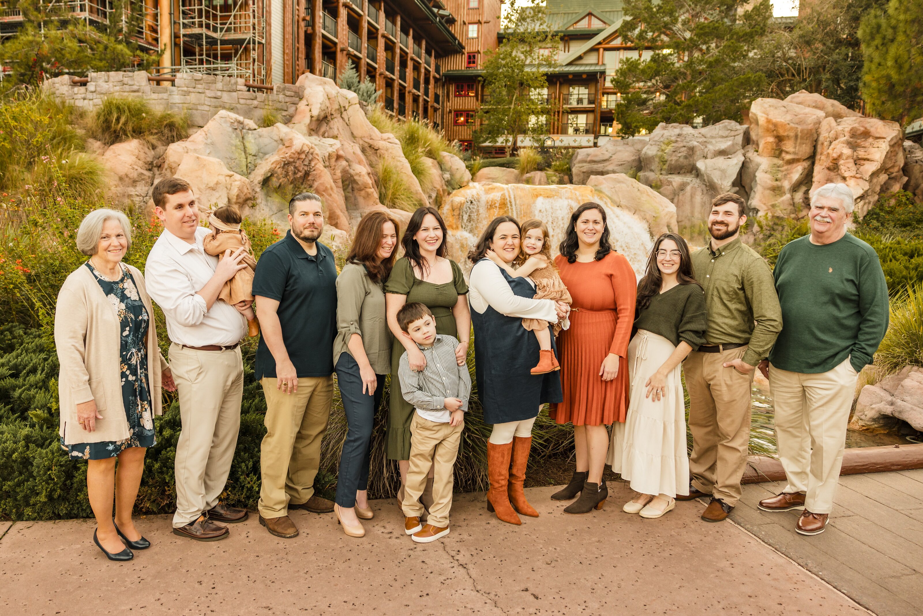 Multigenerational extended family portrait at Disney's Wilderness Lodge
