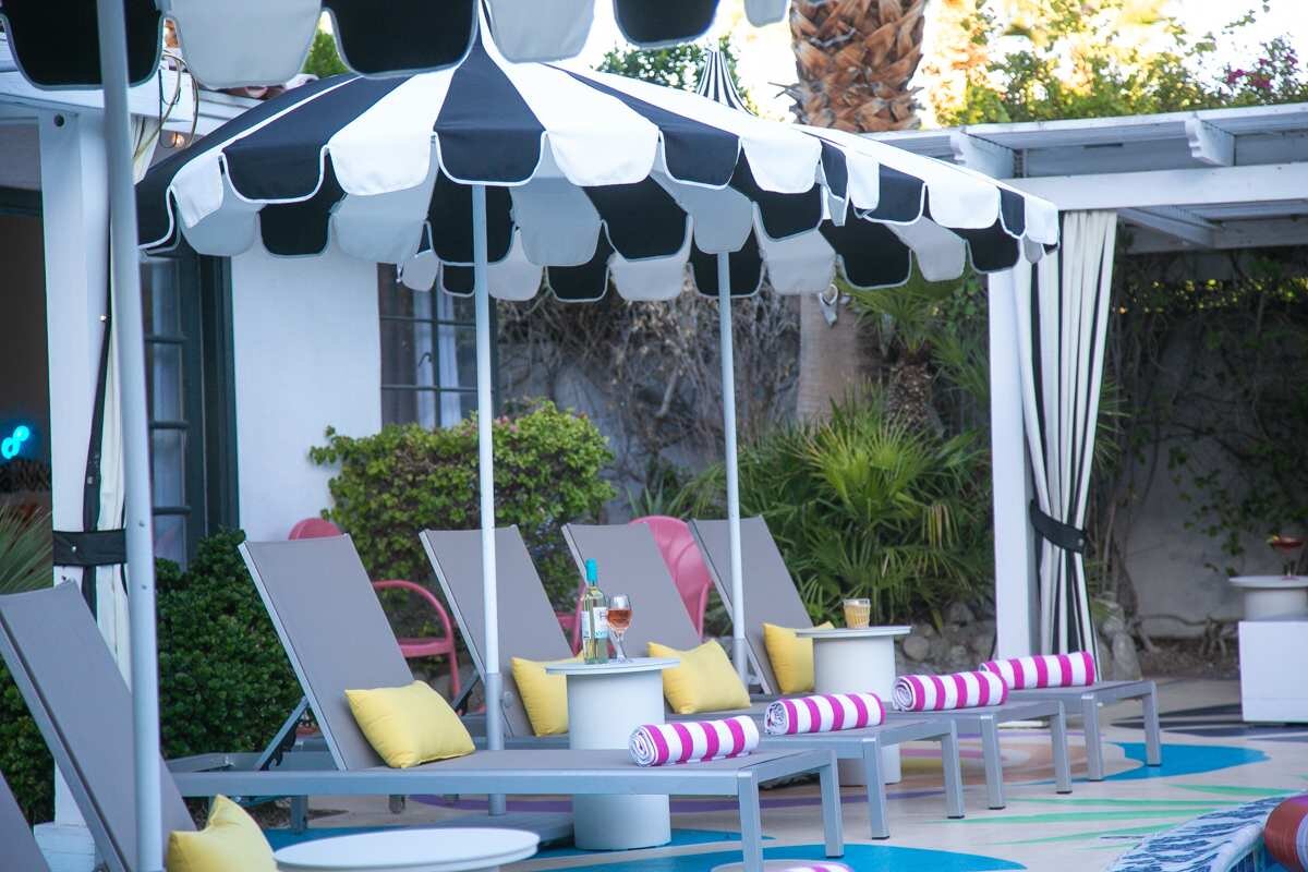 Cabana loungers with striped towels