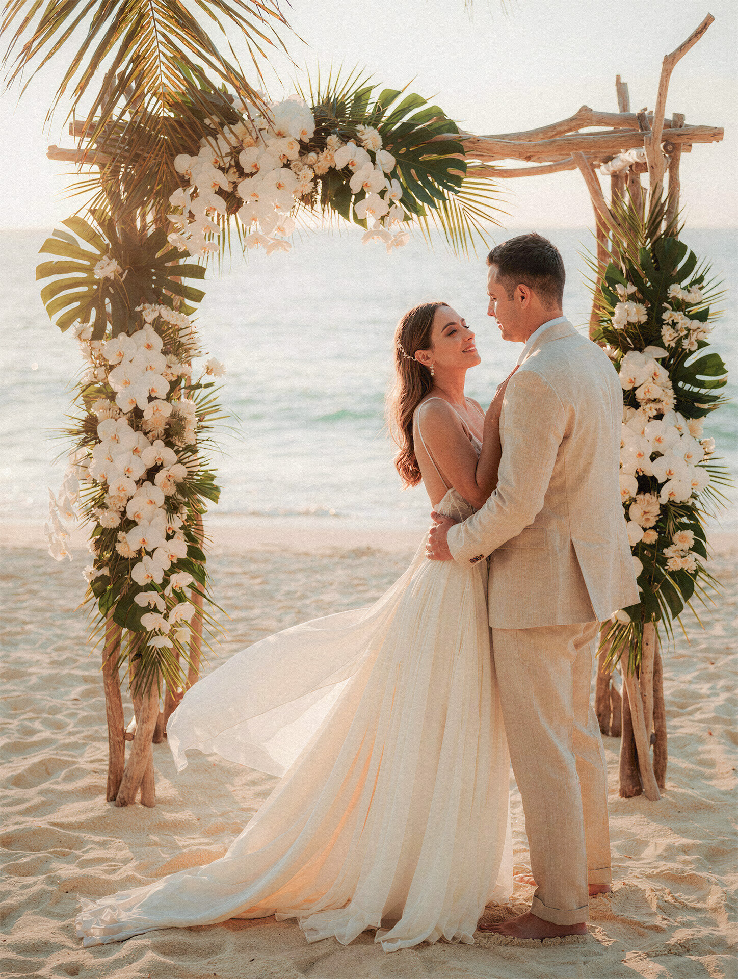 Costa Rica destination wedding couple portrait at golden hour on a Guanacaste beach