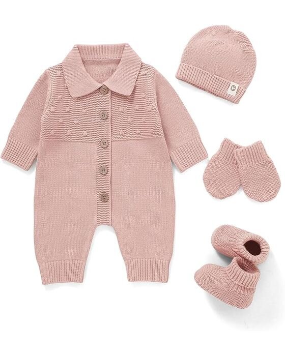 Blush Knit Romper + Hat + Booties — Baby Girls fall family photo outfit idea