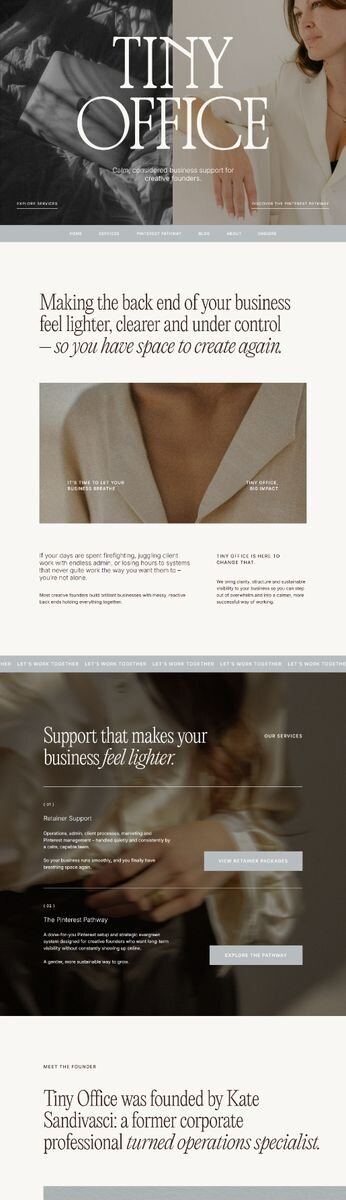Calm, elegant website design by Rove for Tiny Office, considered business support for creative founders