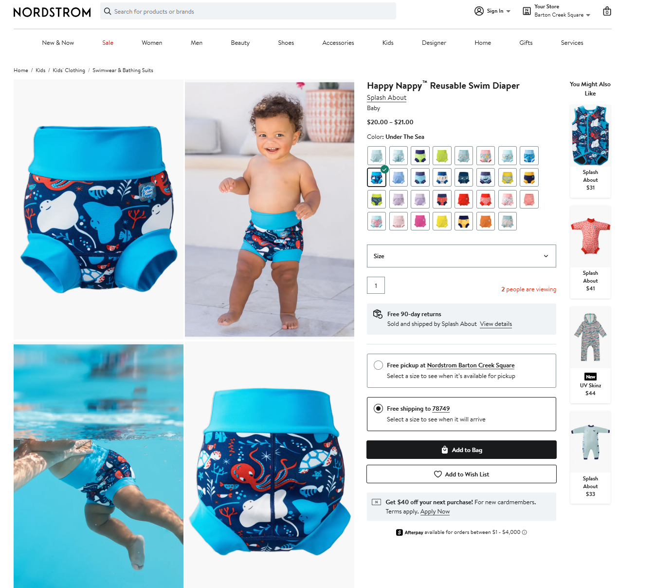 Splash About UV Sun and Sea Suit product listing on Nordstrom