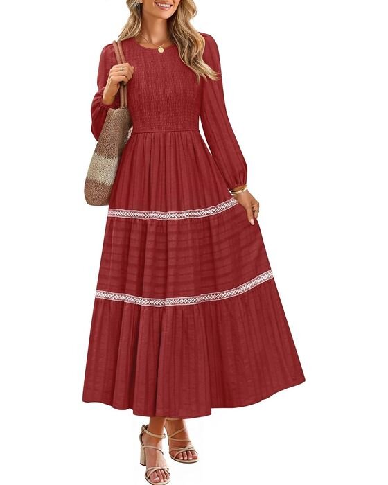 Rust Tiered Maxi with Lace Trim — Moms fall family photo outfit idea