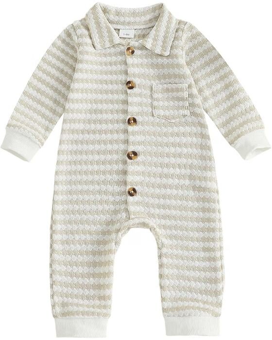 Sage Textured Collared Romper — Baby Boys fall family photo outfit idea