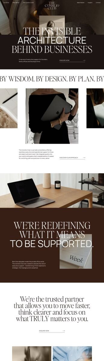 Luxe editorial website design by Rove for The Consilio Club, a private executive support consultancy for founders