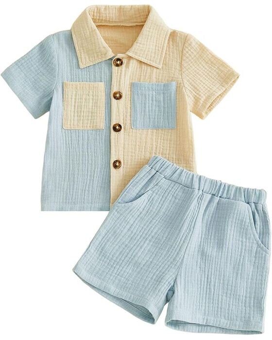 Blue Colorblock Muslin Set — Young Boys fall family photo outfit idea