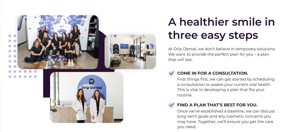 Drip Dental homepage featuring the brand photography