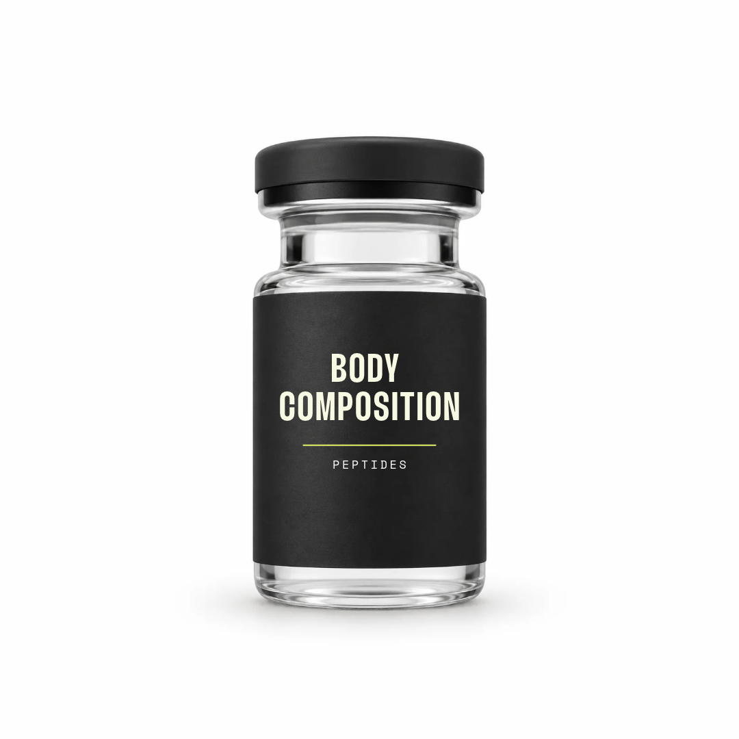 Illustration of a vial labeled body composition