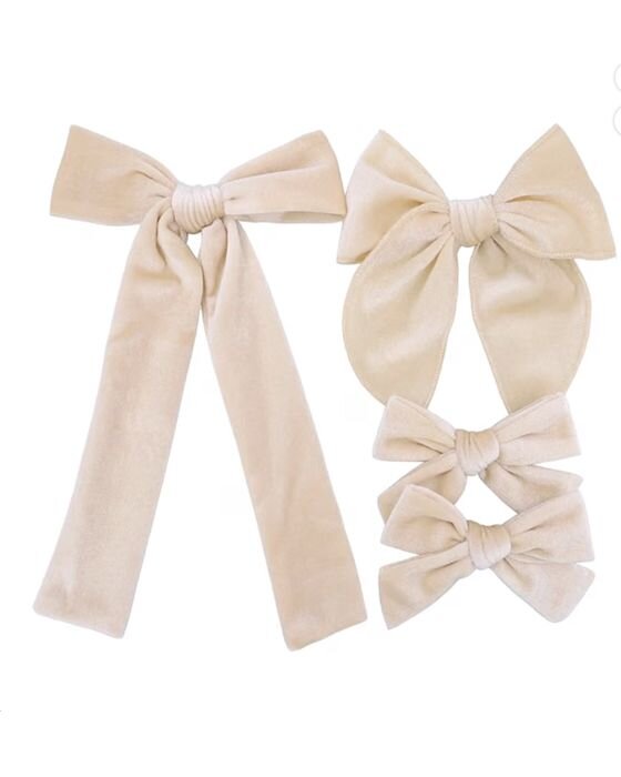 Cream Velvet Bow Set — Bows & Headbands fall family photo outfit idea