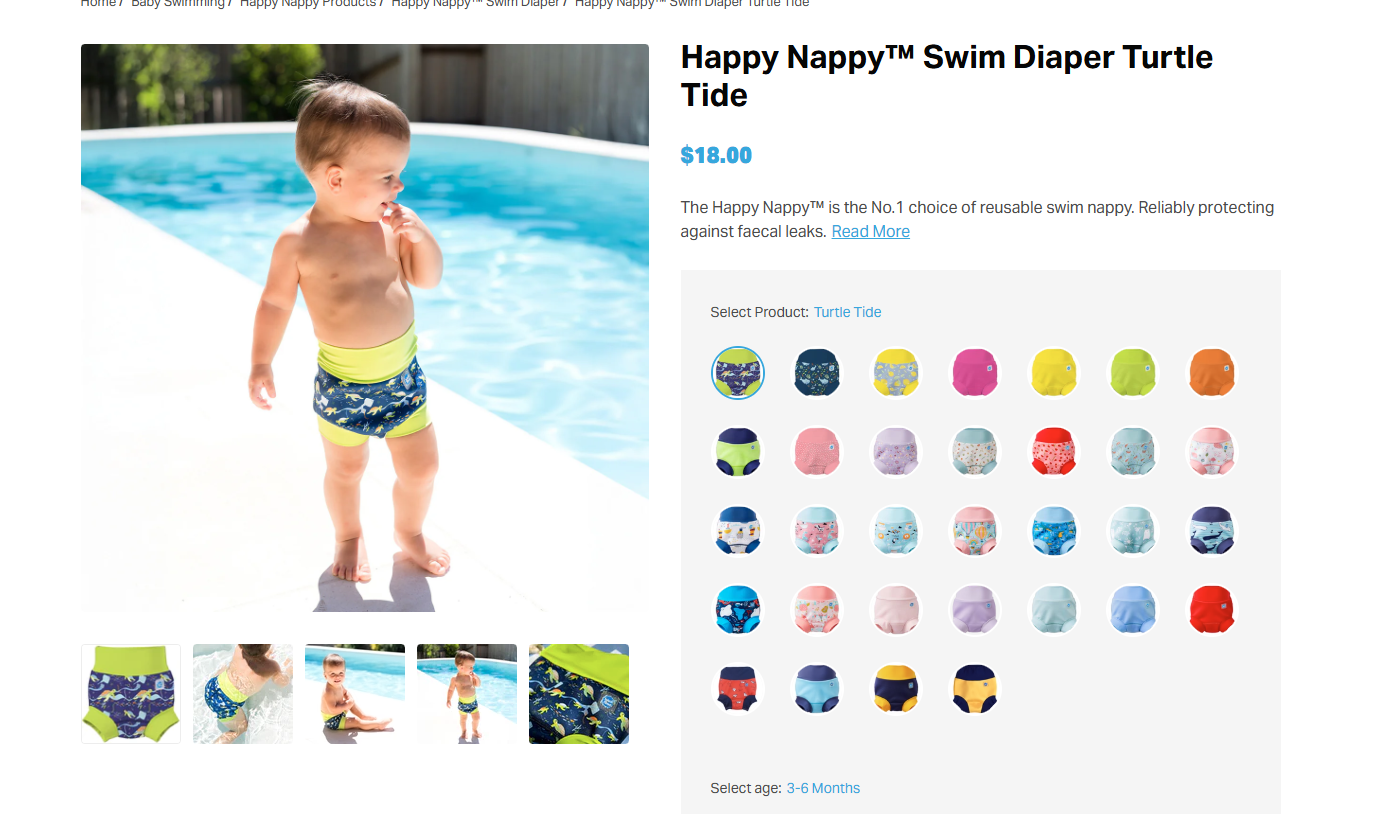 Splash About Happy Nappy Turtle Tide product listing on Splash About's website