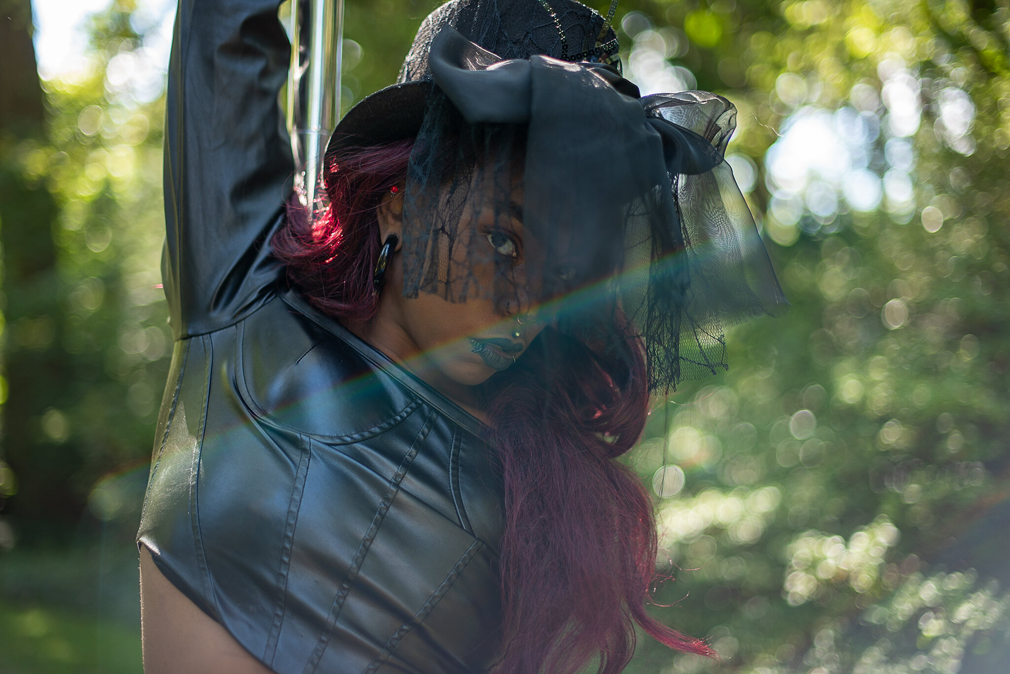 Creative outdoor pole portrait in the Los Angeles landscape