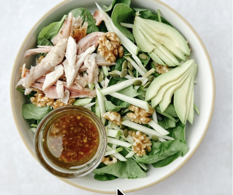 chicken, pear and spinach salad