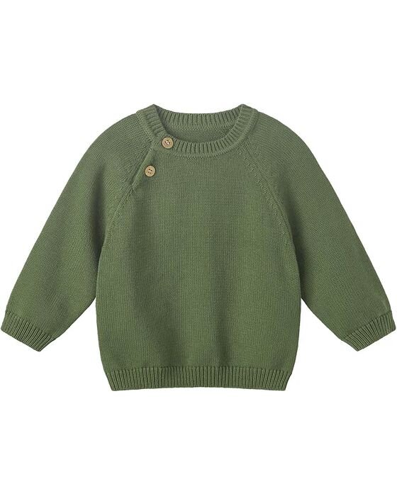 Olive Button-Shoulder Sweater — Young Boys fall family photo outfit idea