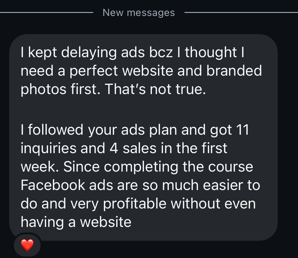 Client message: 11 inquiries and 4 sales in the first week
