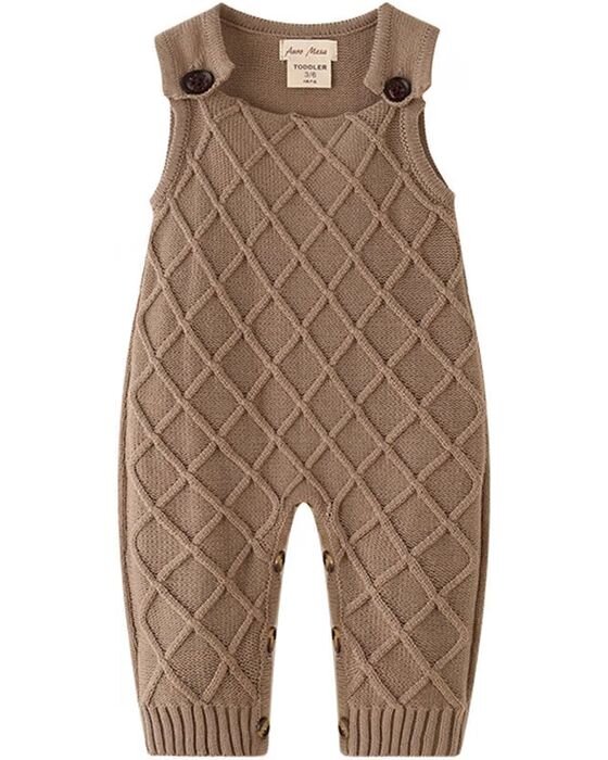 Brown Diamond Knit Overall Romper — Baby Boys fall family photo outfit idea