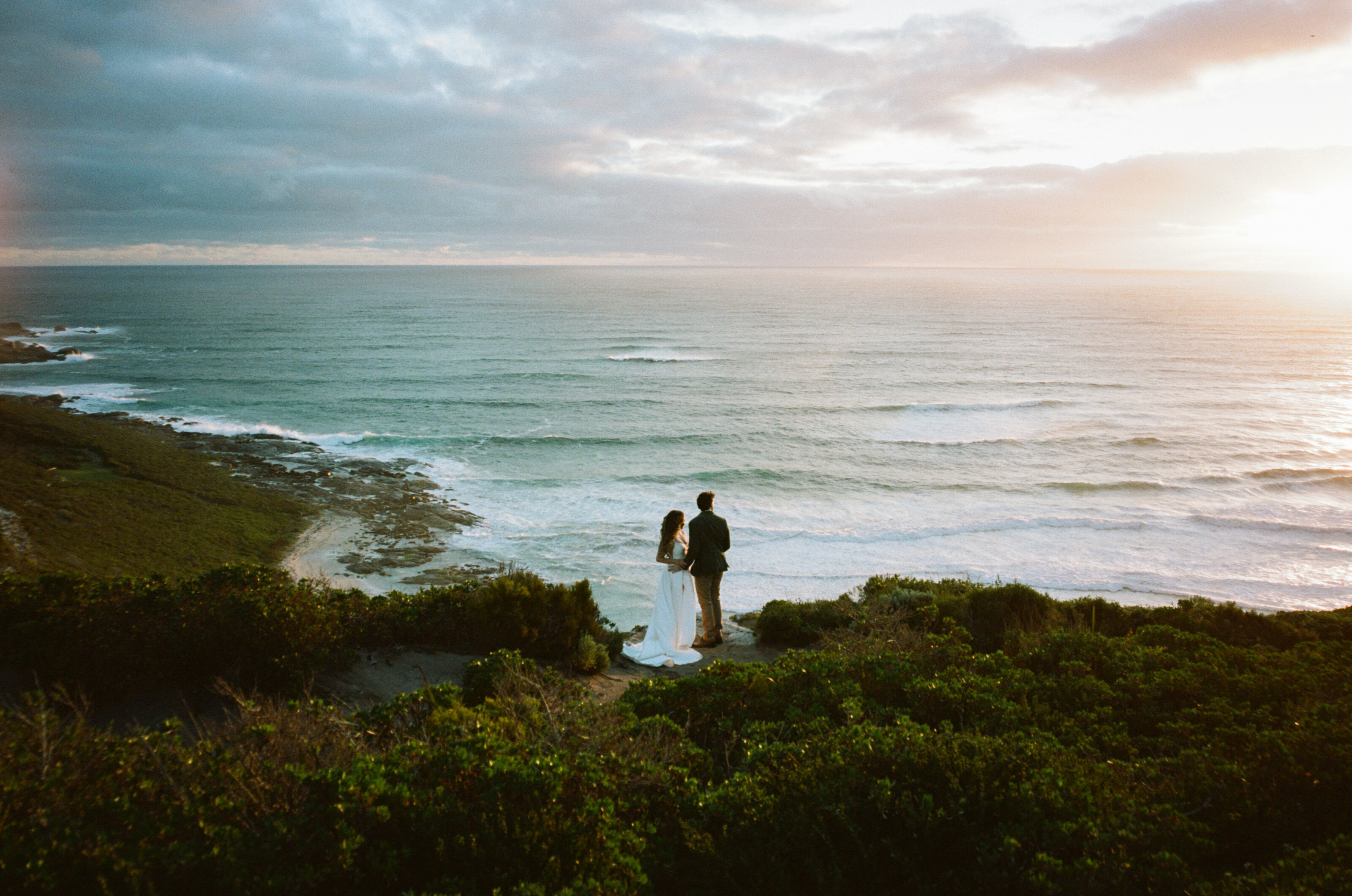 Romantic sunset wedding portrait on film in Margaret River photographed by Zaneta Van Zyl