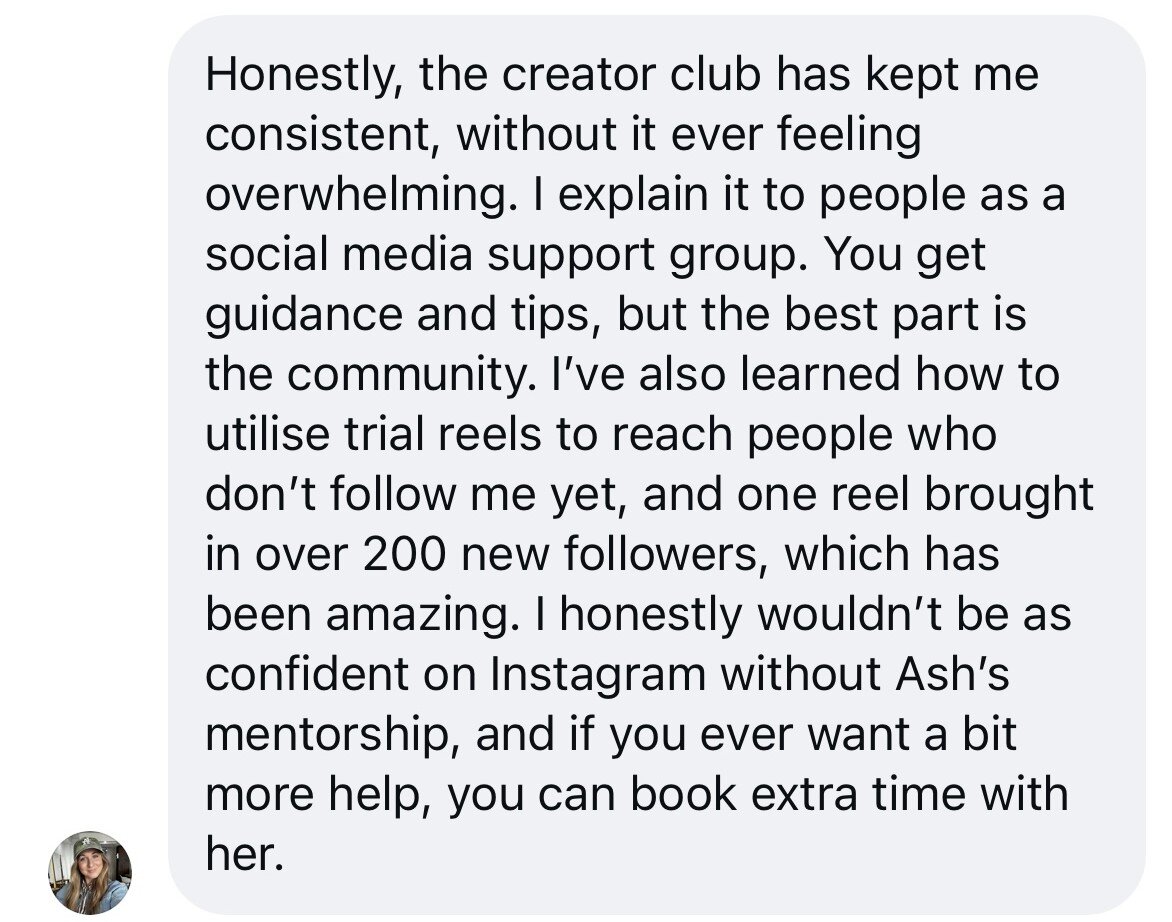 Creator Club member shares how the community helped her stay consistent and gain over 200 new followers from one reel.