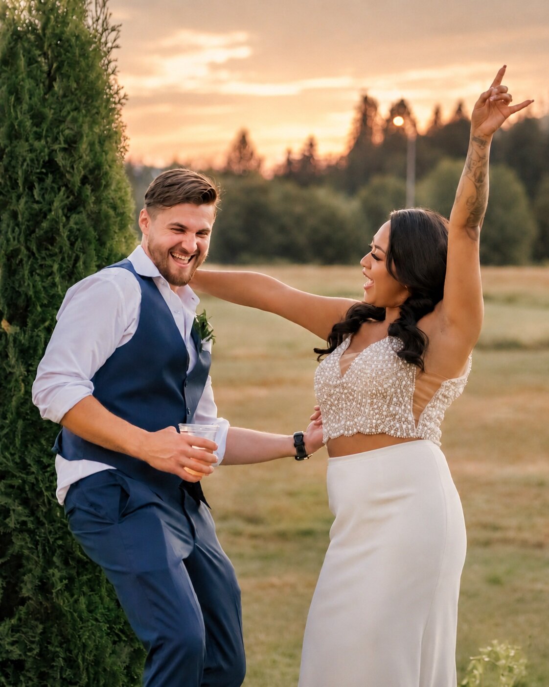 Bride and groom dancing at sunset during a Temecula destination wedding