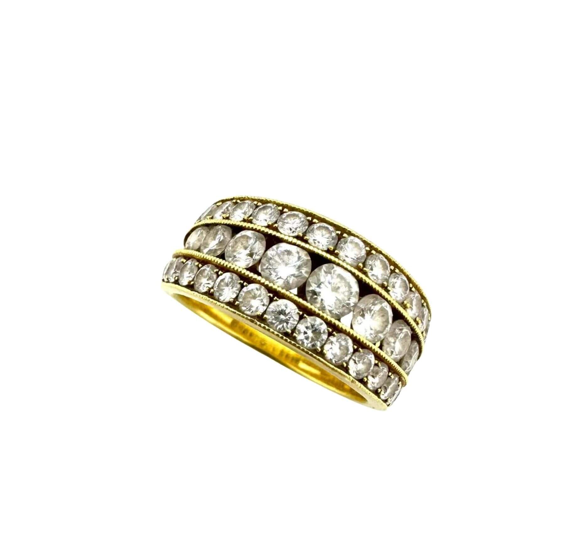 18k Yellow Gold 3 Row Natural Diamond Band