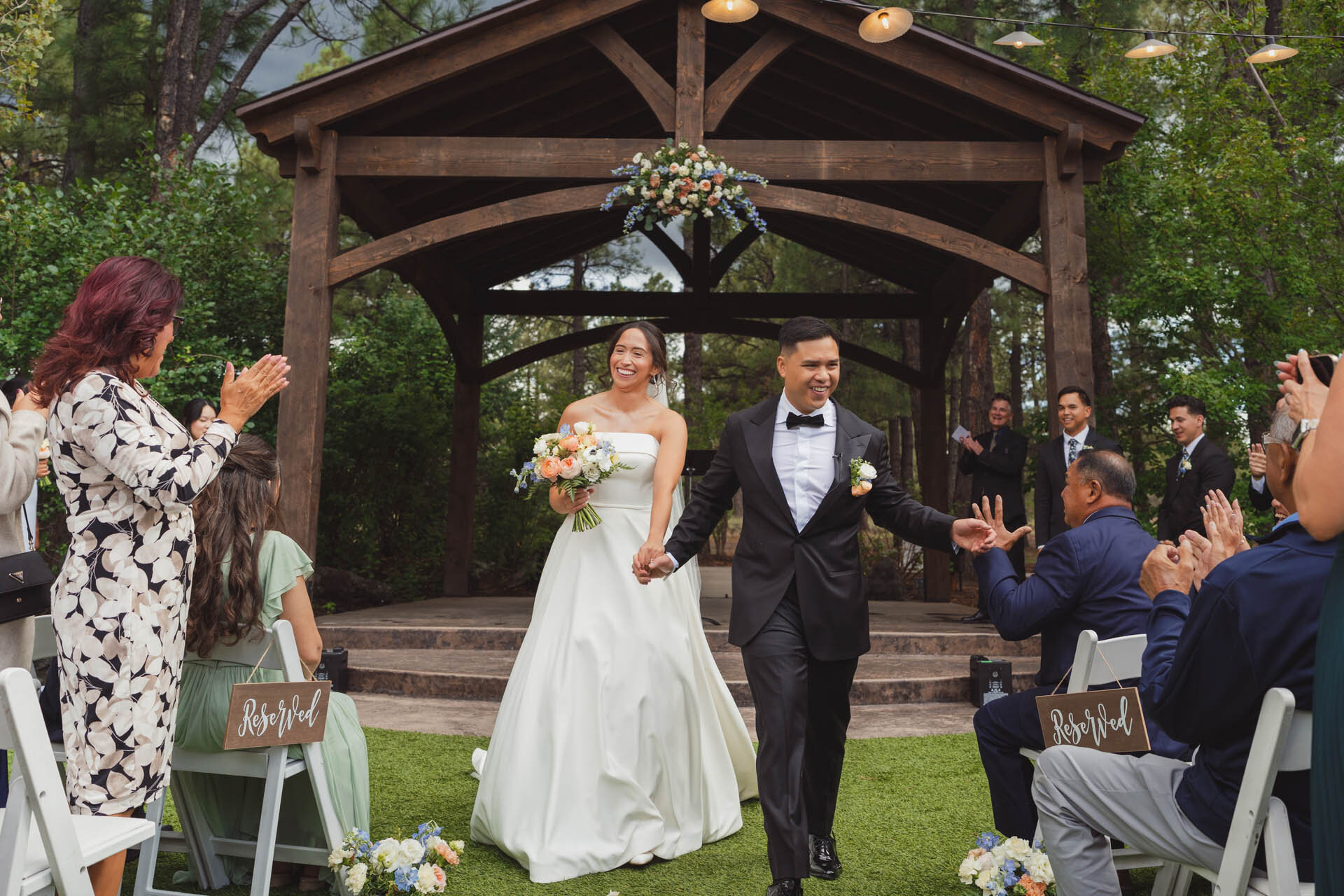 Couple sharing first look during Flagstaff elopement in autumn aspen grove