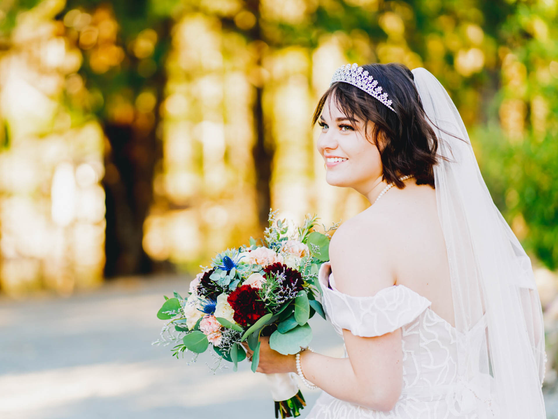 Bride in the woods during an adventure elopement