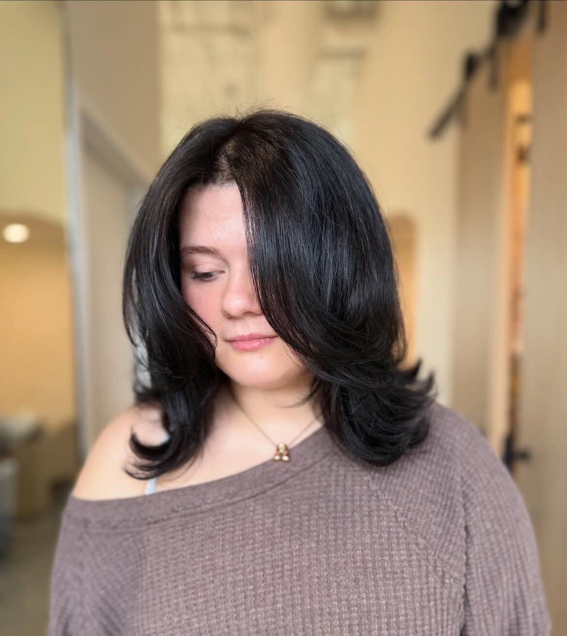 Brunette hair color, precision haircut and blowout by the team at Echelon Salon in Eagle, Idaho