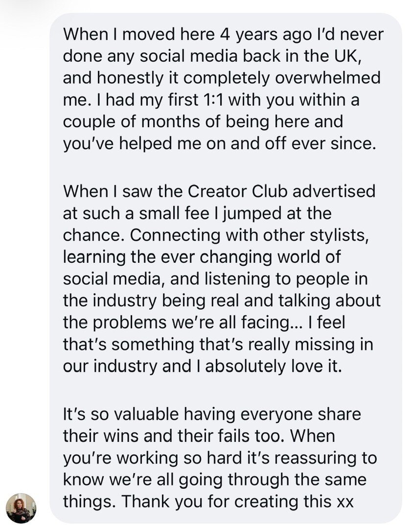 Creator Club member describes the value of connecting with other stylists and sharing honest conversations, wins and challenges.