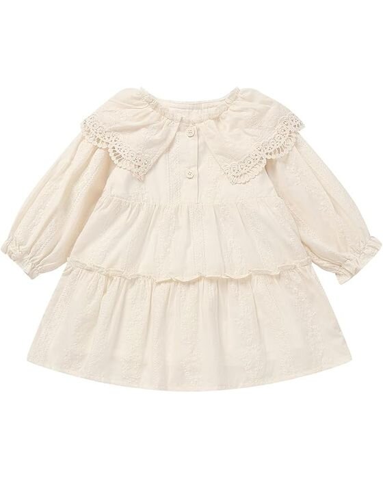 Cream Lace Collar Tiered Dress — Young Girls fall family photo outfit idea