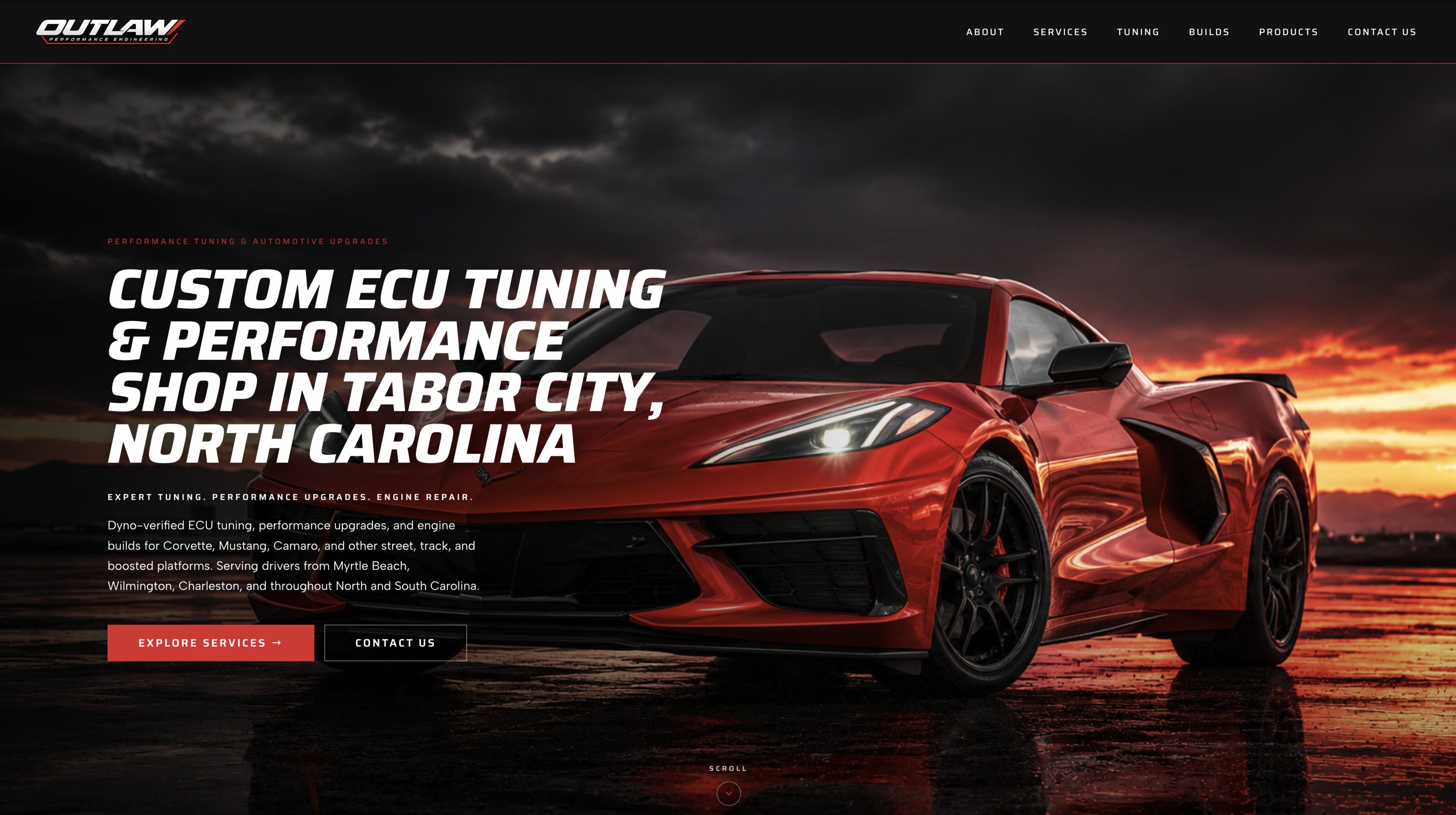 Custom ECU tuning and performance shop website designed by Belman & Co., web design company in Myrtle Beach