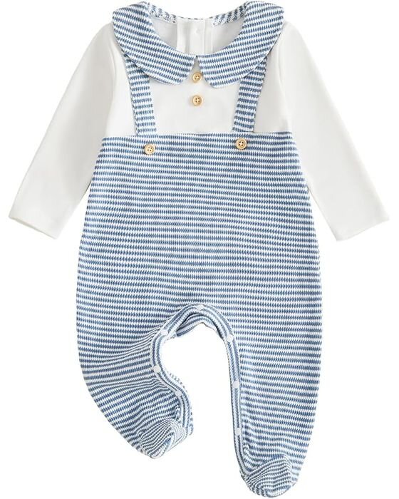 Blue Striped Overall Romper Set — Baby Boys fall family photo outfit idea