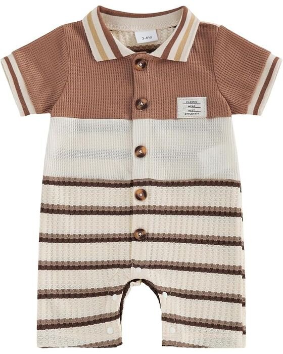 Rust Striped Knit Polo Romper — Baby Boys fall family photo outfit idea