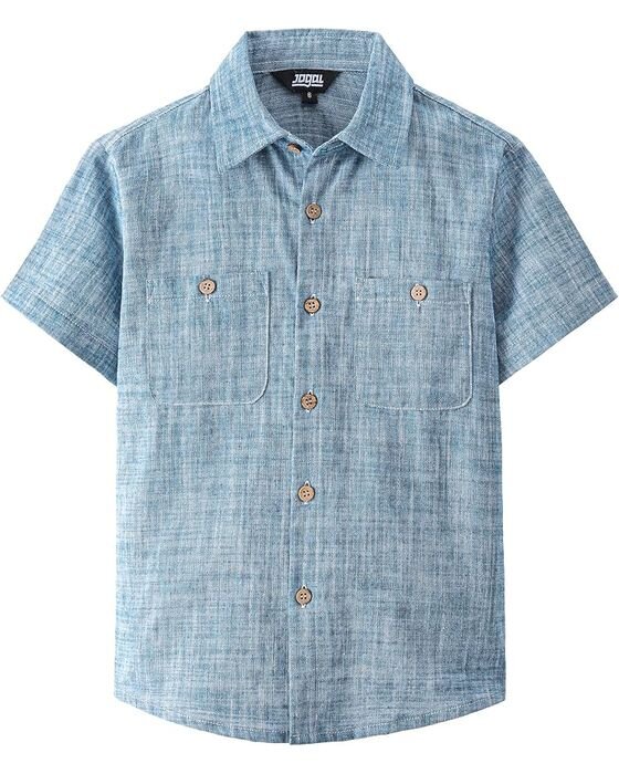 Chambray Short-Sleeve Button-Down — Young Boys fall family photo outfit idea