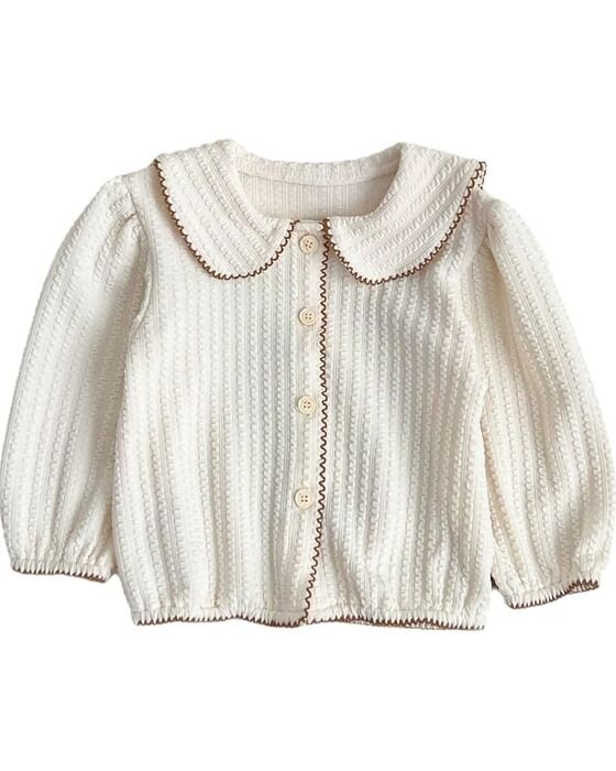 Cream Ribbed Peter Pan Cardigan — Sweaters & Layers fall family photo outfit idea