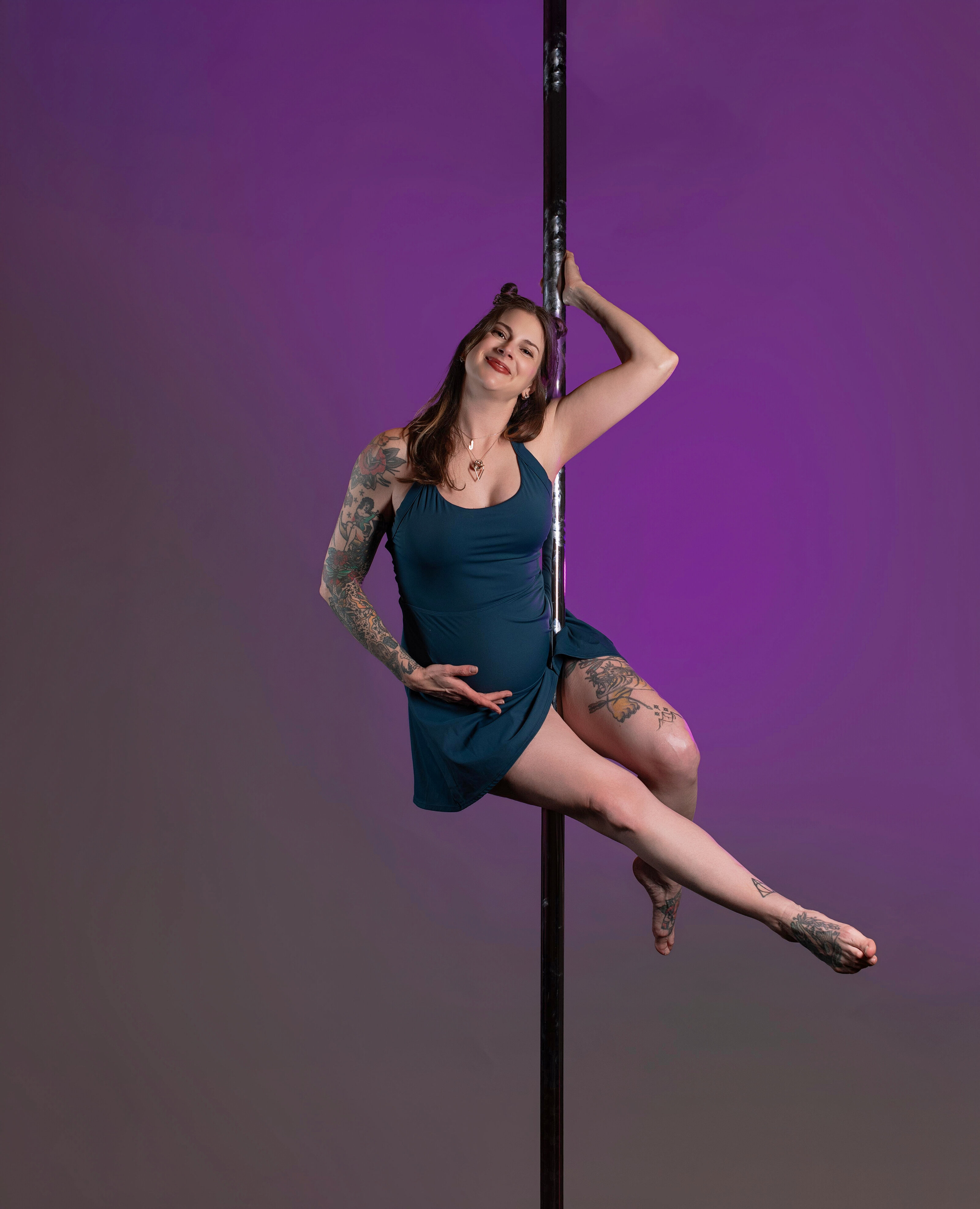 Gel-lit pole portrait