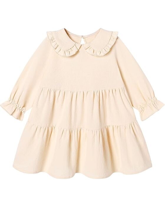 Cream Ruffle Collar Tiered Dress — Young Girls fall family photo outfit idea