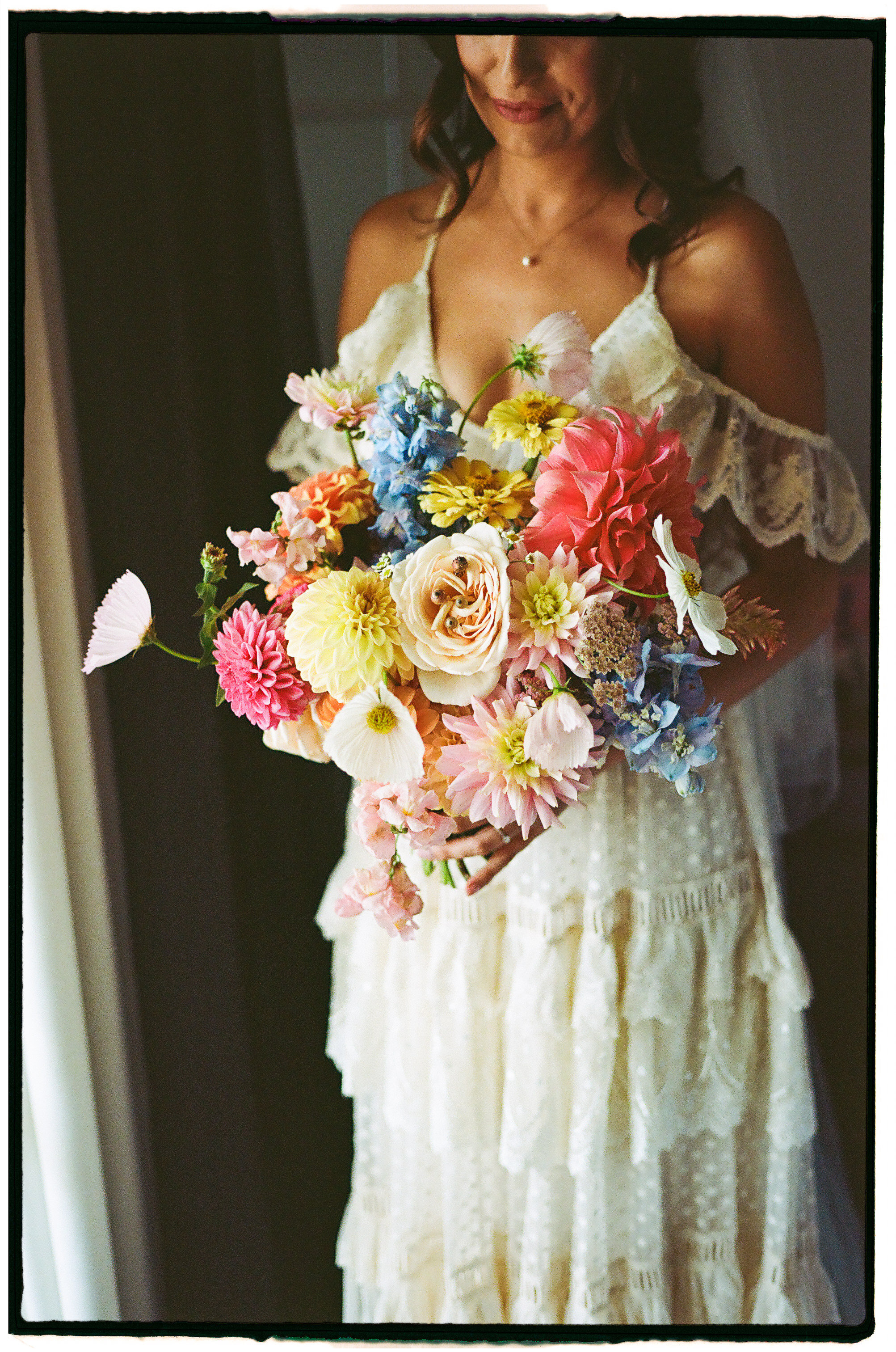 Atmospheric wedding preparations at Caves House Hotel captured on 35mm analogue film
