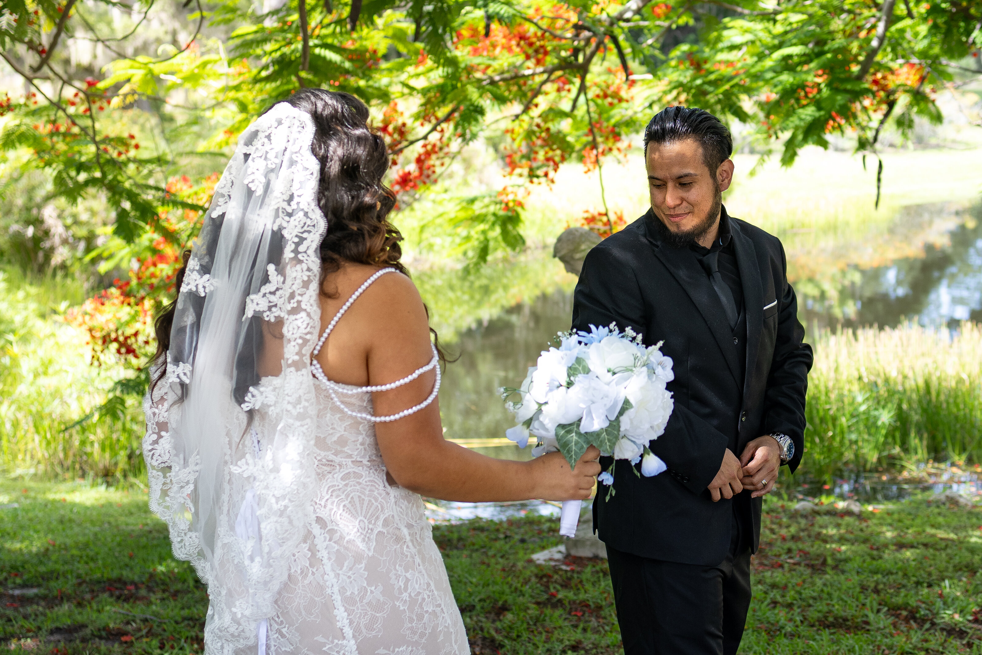 Couple's first look eloping at the Florida Ringling Museum