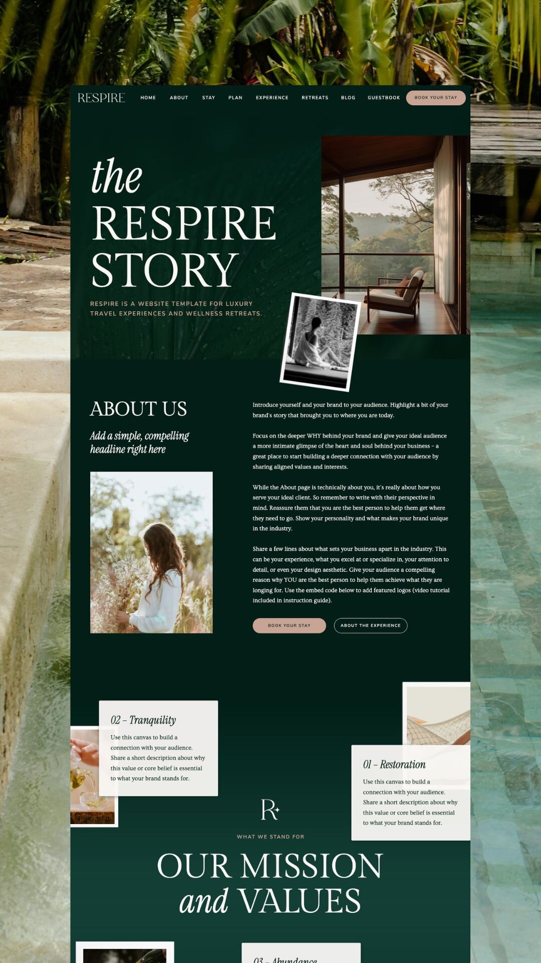 Respire showit template homepage design