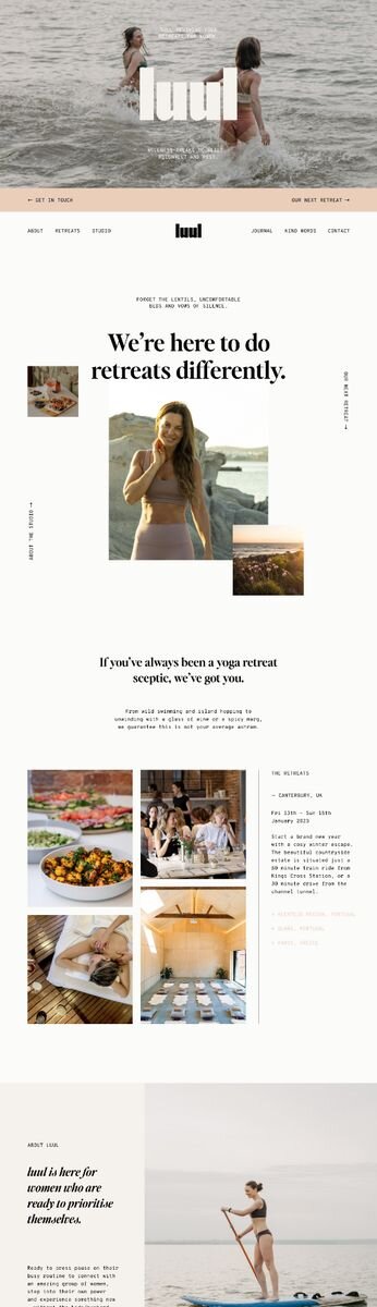 Relaxed, coastal website design by Rove for Luul, soul-reviving yoga retreats for women